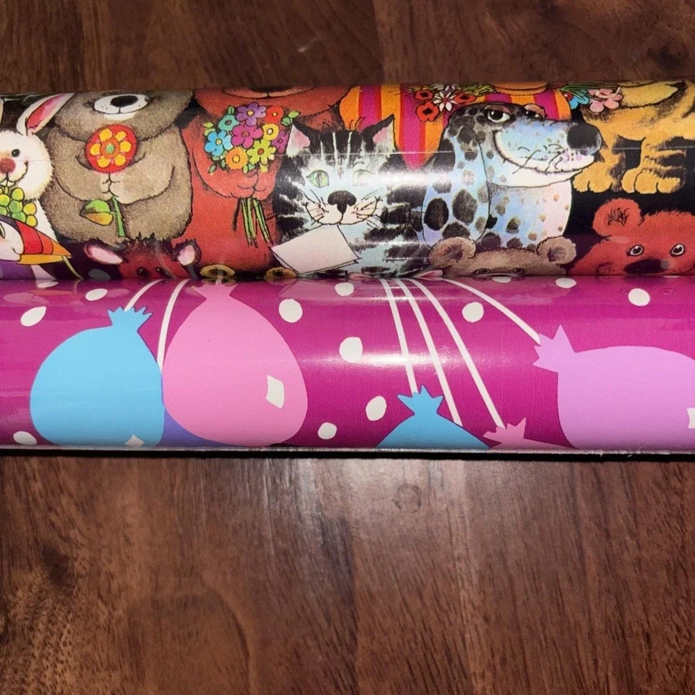 Lot of 2 Vtg Nobel Hall Premium Coated Heavyweight Gift Wrapping Paper Animals